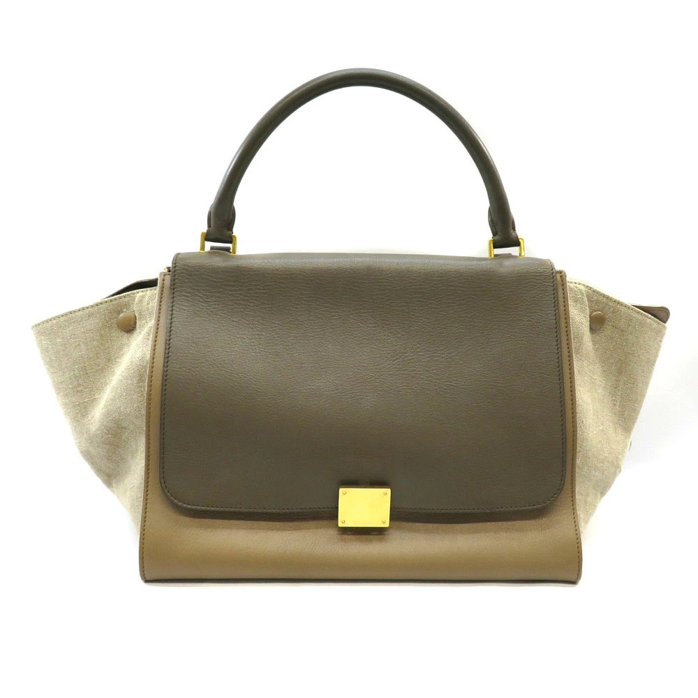 CELINE Trapeze Handbag Shoulder Bag Leather Canvas